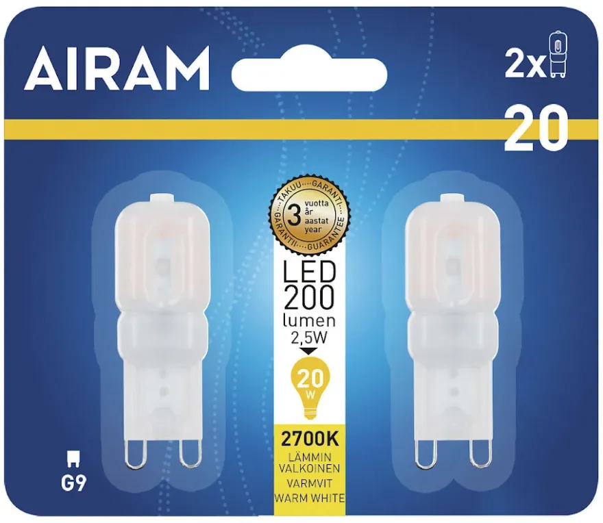 Airam LED G9 2,5W 2700K 2-pack