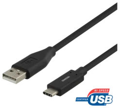 Deltaco USB-C till USB-A Svart laddningssladd 0,25m