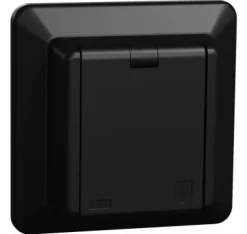 Elko RS 1-vägsuttag med lock IP44 Jordat Svart