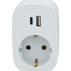 J&EL Adapter USB A+C och Stickkontakt Vit