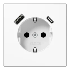 Jung LS990 1-vägsuttag med USB-A + USB-C