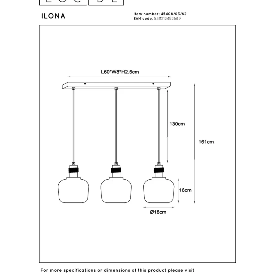 Lucide Ilona 3L Pendel Rak E27 Amber