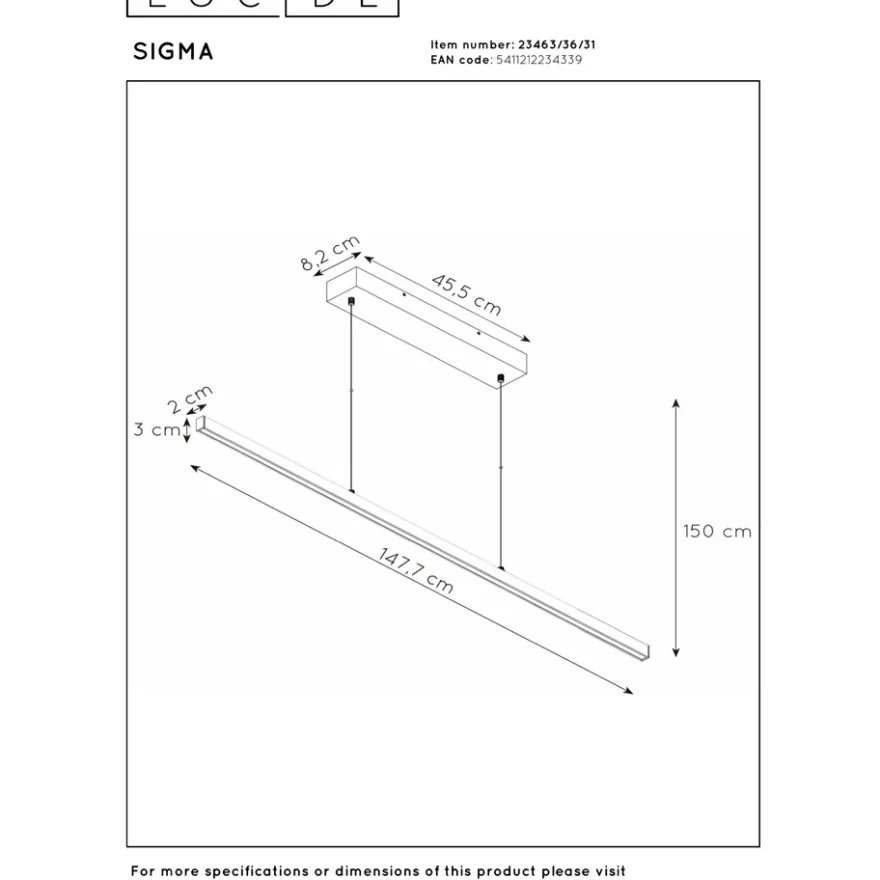 Lucide Sigma 147 Pendel LED 36W Svart