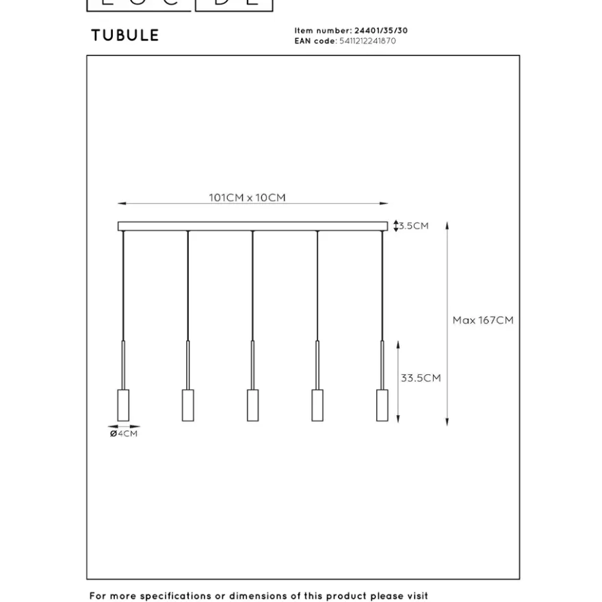 Lucide Tubule 5L Pendel LED Svart