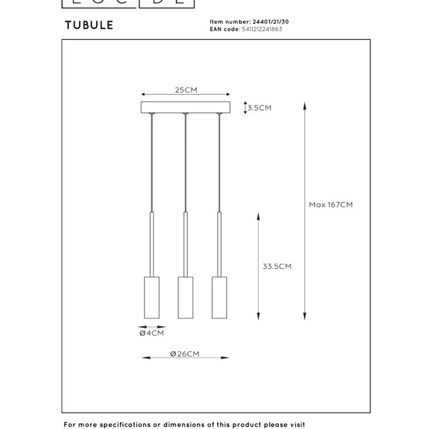 Lucide Tubule 26 Pendel LED Svart