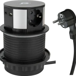 Namron Pop-Up Bordsmodul 3-vägsuttag 2xUSB Trådlös Laddning